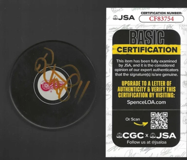 Daniel Alfredsson Signed Detroit Red Wings Puck JSA COA Signed In Gold