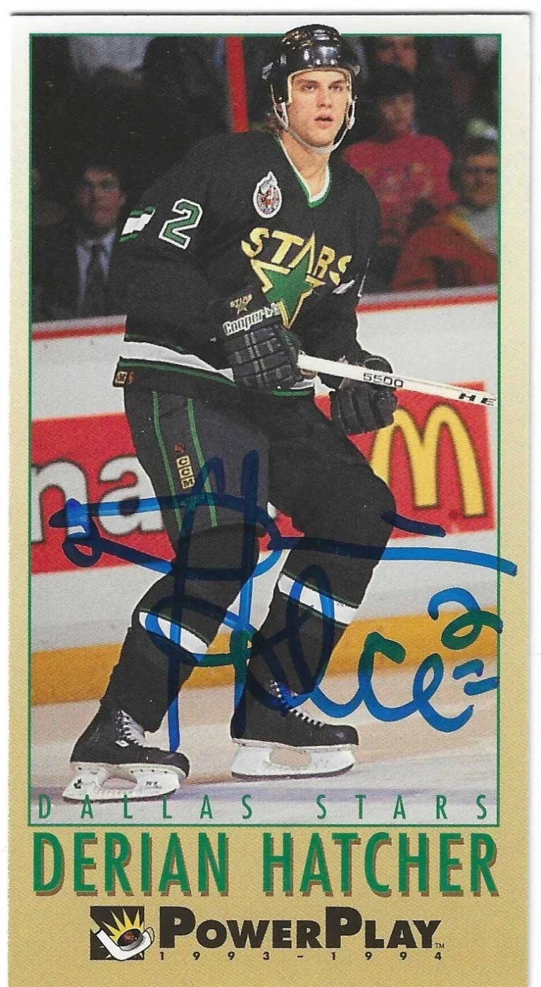 Derian Hatcher Signed 1993/94 Fleer Power Play Card #61 Dallas Stars