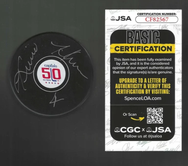 Kevin Hatcher Signed Washington Capitals 50th Anniversary Puck JSA COA