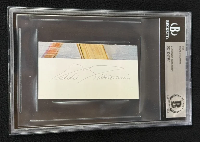 Ed Giacomin Signed Cut Autograph New York Rangers Beckett Certified