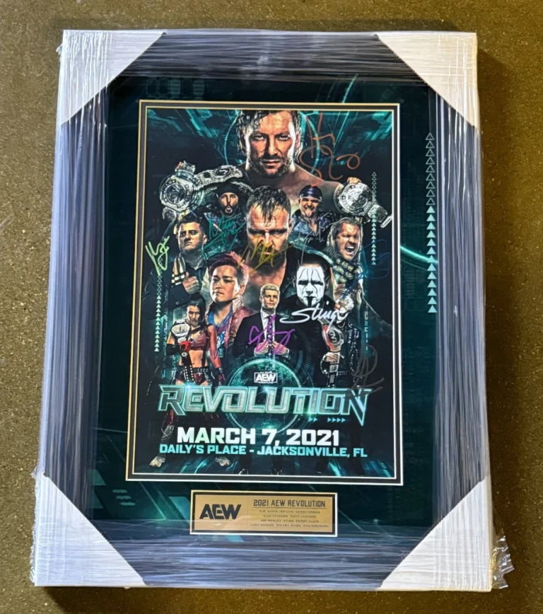 2021 AEW Revolution Multi Signed Framed Event Card 12X18 Poster Photo JSA COA
