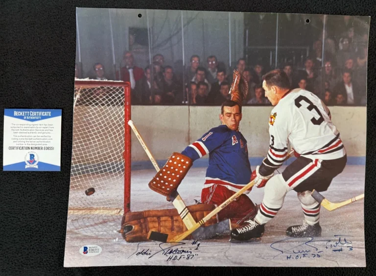 Ed Giacomin & Pierre Pilote Signed New York Rangers 12x14 Calendar Photo Beckett