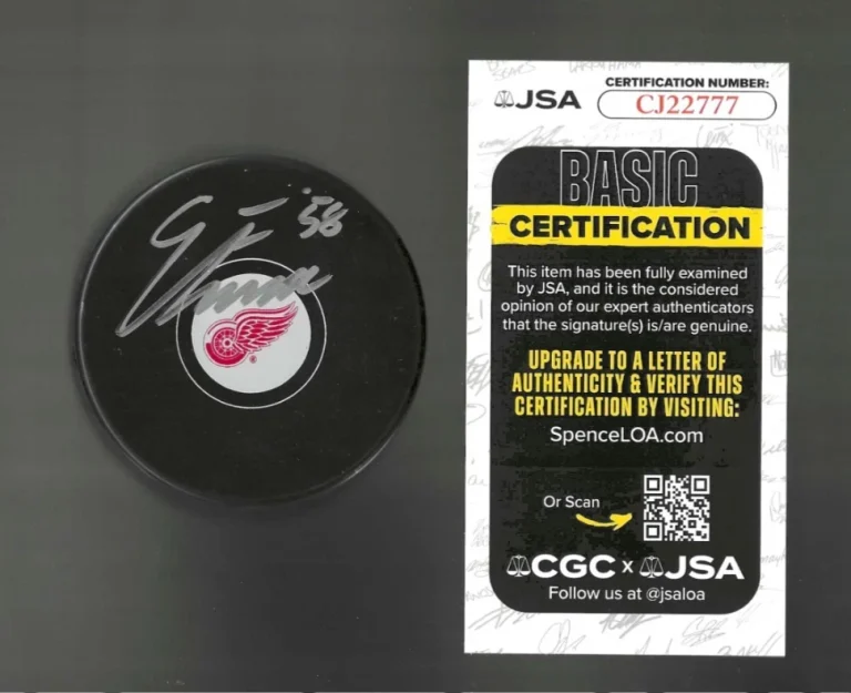 Emmitt Finnie Signed Detroit Red Wings Puck JSA COA