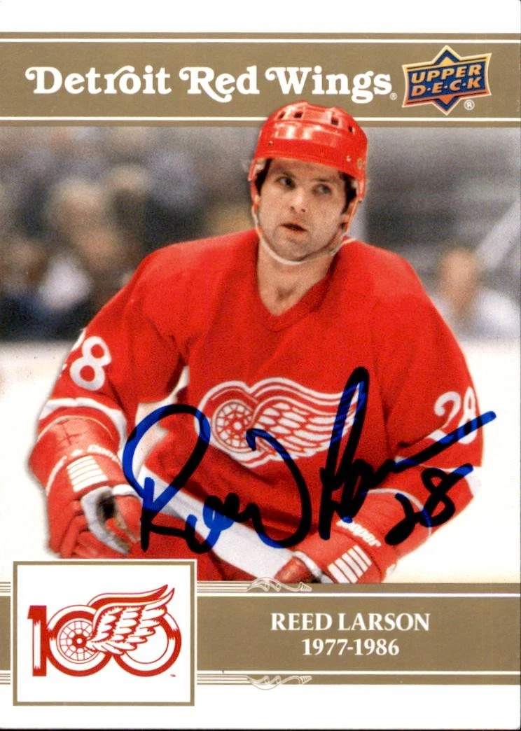 Reed Larson Signed 2025/26 Upper Deck Detroit Red Wings Centennial Gold Card #19