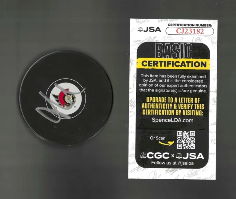 Brady Tkachuk Signed Ottawa Senators Puck JSA COA 2026 USA Olympics