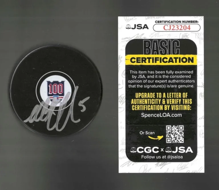 Matt Cullen Signed New York Rangers Centennial 100th Puck JSA COA