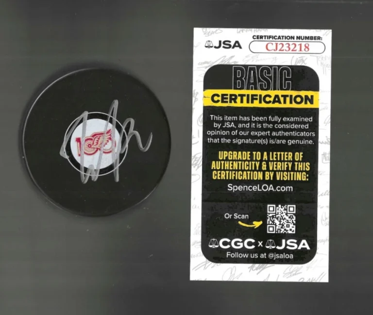 John Gibson Signed Detroit Red Wings Centennial 100th Puck JSA COA