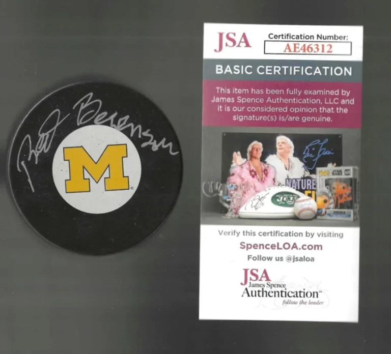 Red Berenson Signed Michigan Wolverines Big 10 Yellow M Game Puck JSA COA