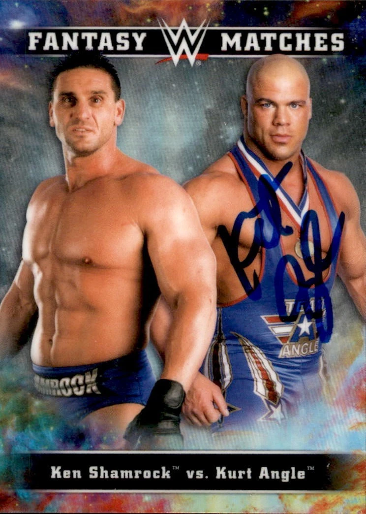 Kurt Angle Signed 2020 Topps WWE Fantasy Matches Card #FM-14