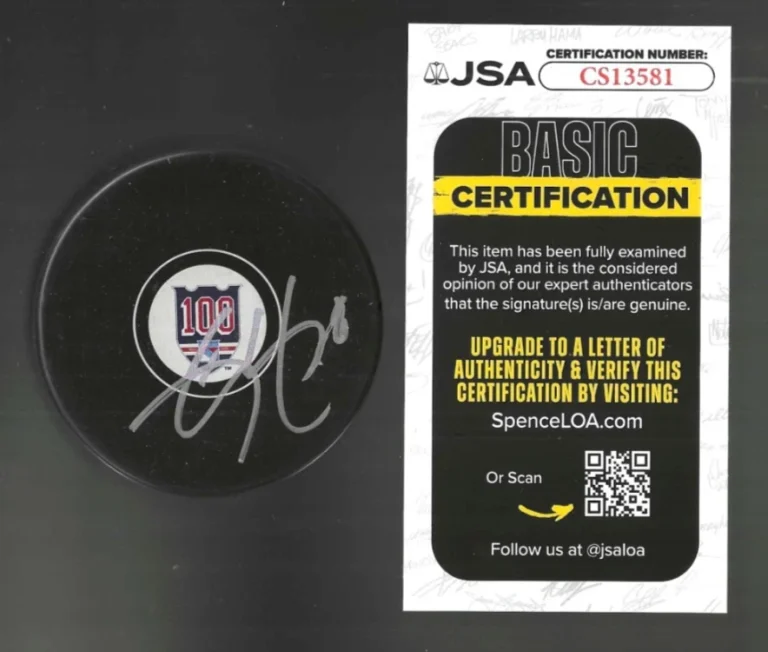 Cody McLeod Signed New York Rangers Centennial 100th Puck JSA COA