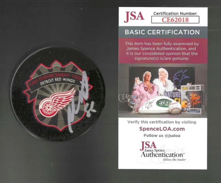 Moritz Seider Signed Detroit Red Wings Law Enforcement Night Puck JSA COA