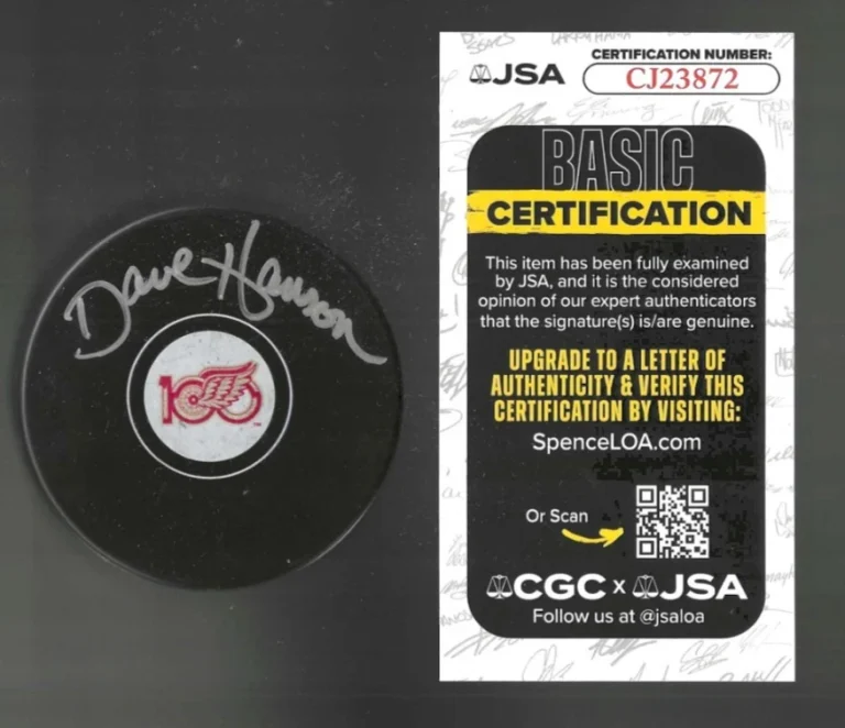 Dave Hanson Signed Detroit Red Wings Centennial 100 Puck Slap Shot JSA COA