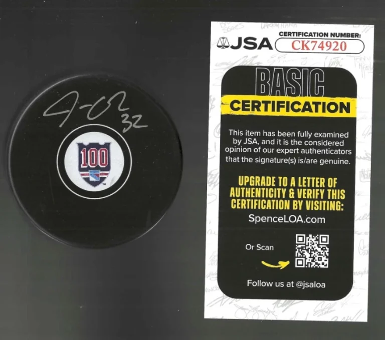 Jonathan Quick Signed New York Rangers Centennial 100th Puck JSA COA
