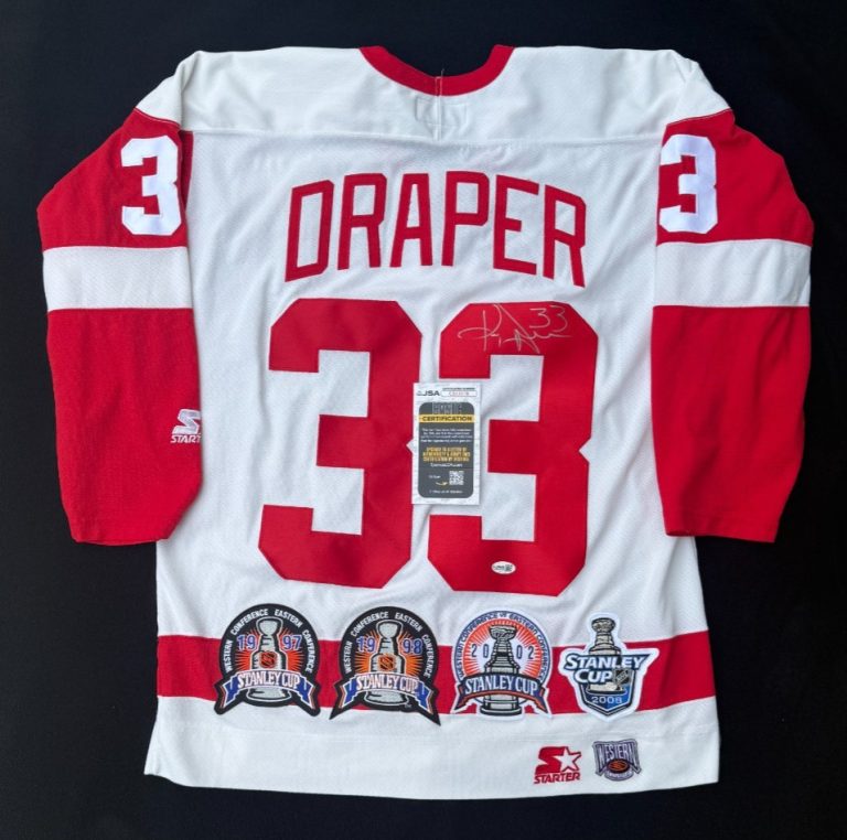 Kris Draper Signed Detroit Red Wings 4x Stanley Cup Patch Starter Jersey JSA COA