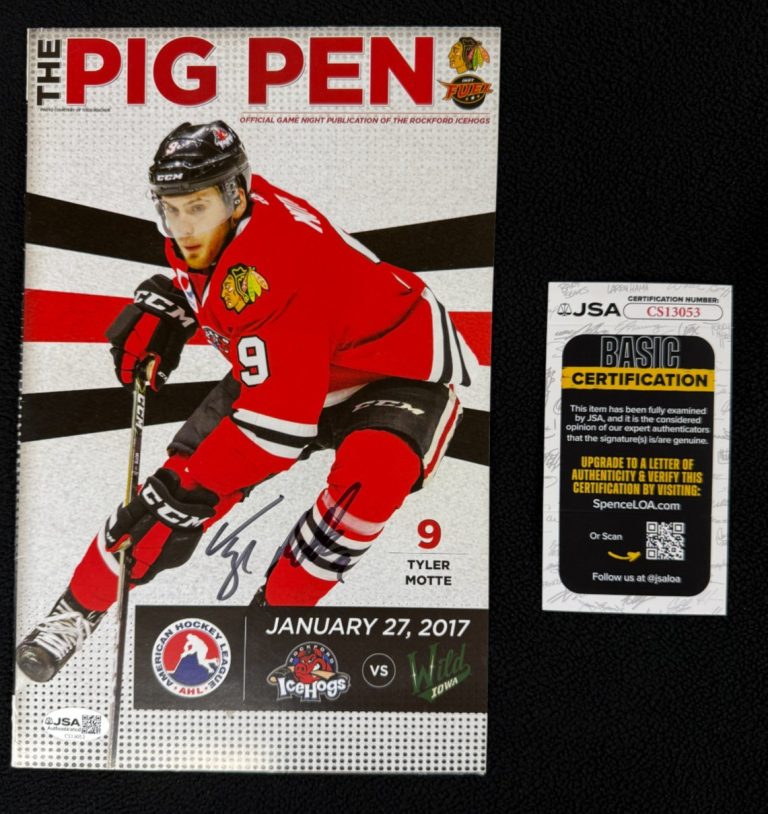 Tyler Motte Signed Blackhawks Rockford Ice Hawks Program Magazine JSA COA