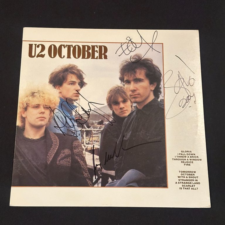 U2 Signed October LP ALBUM COVER Beckett (BAS) LOA - COMPLETE!