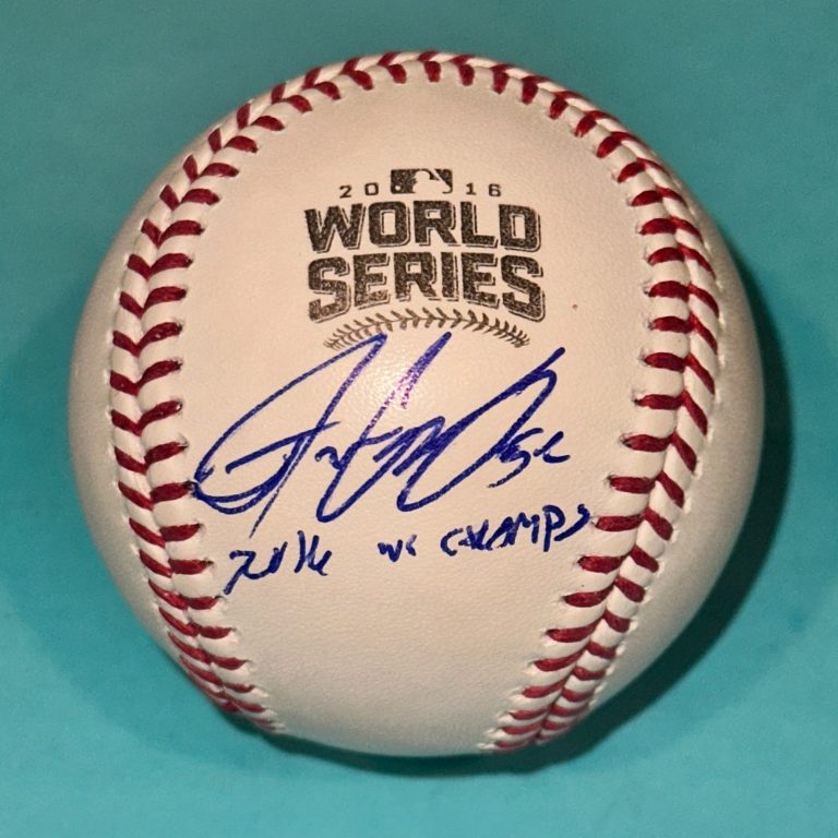 JUSTIN GRIMM (Cubs) Signed Official 2016 WORLD SERIES Baseball Beckett BAS w/INS