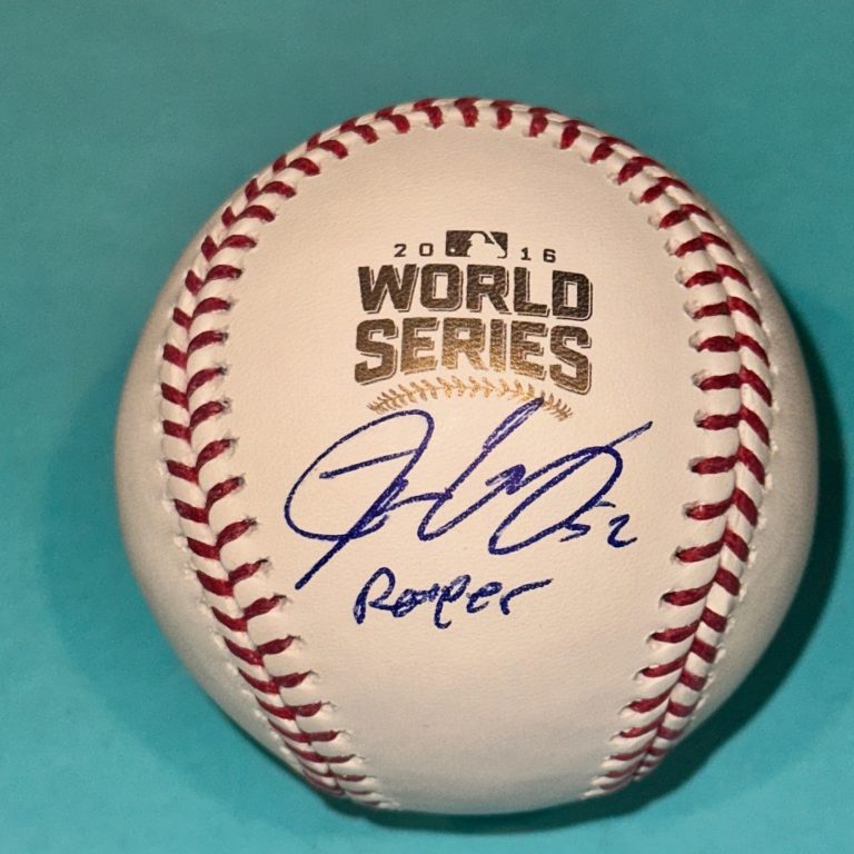 JUSTIN GRIMM (Cubs) Signed Official 2016 WORLD SERIES Baseball Beckett w/ REAPER