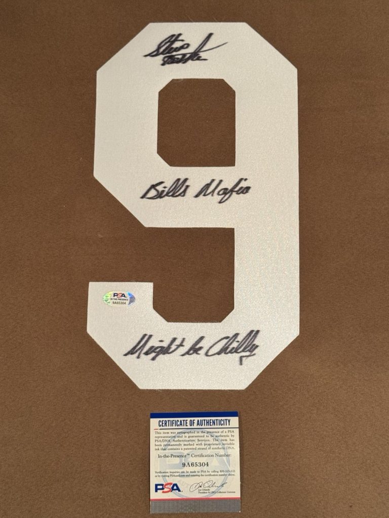 Steve Tasker AUTOGRAPHED BUFFALO BILLS FOOTBALL JERSEY NUMBER “9” PSA Witness