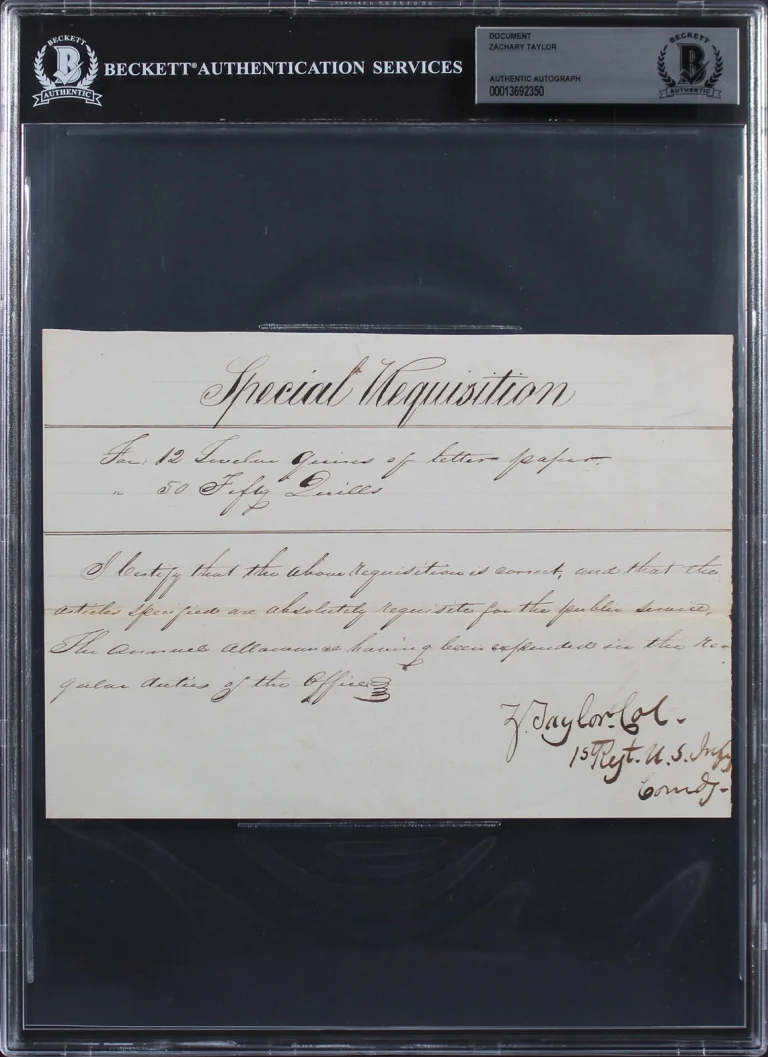 Zachary Taylor Signed 5.5x7.85 1833 Special Requisition Document BAS Slabbed