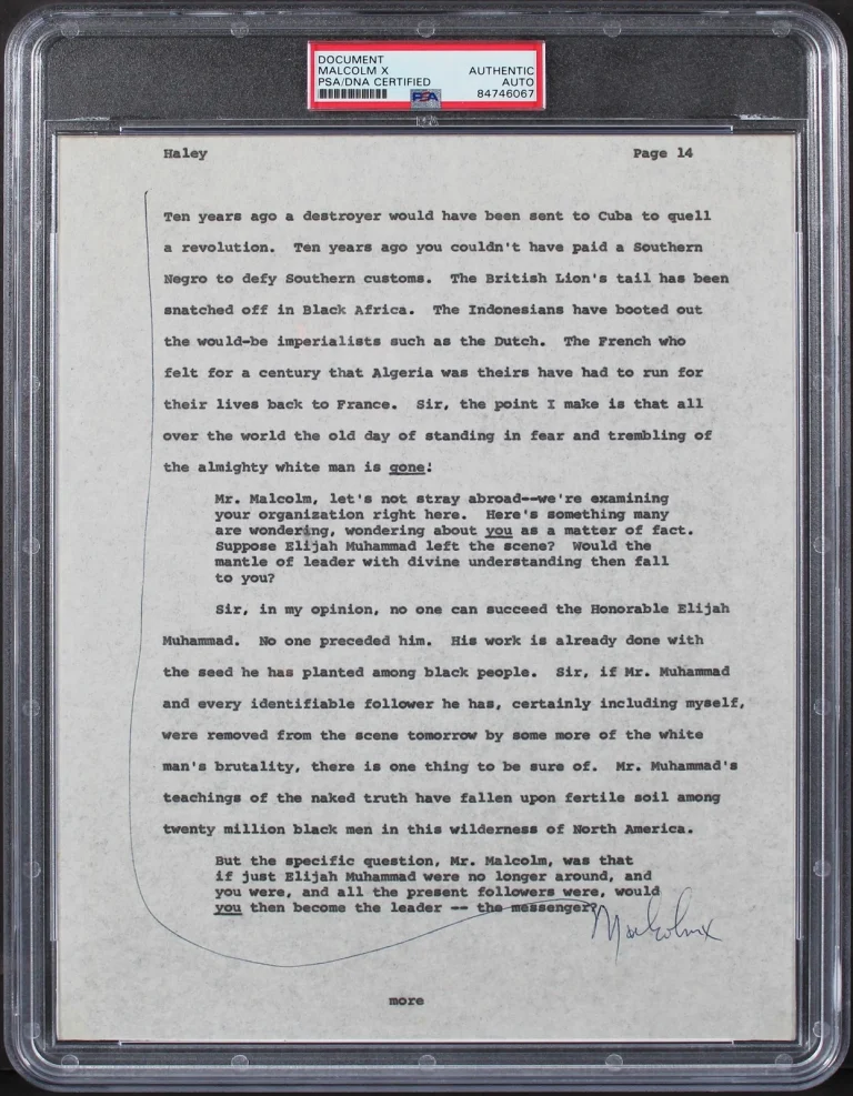 Malcolm X Authentic Signed 8.5x11 Document PSA/DNA Slabbed