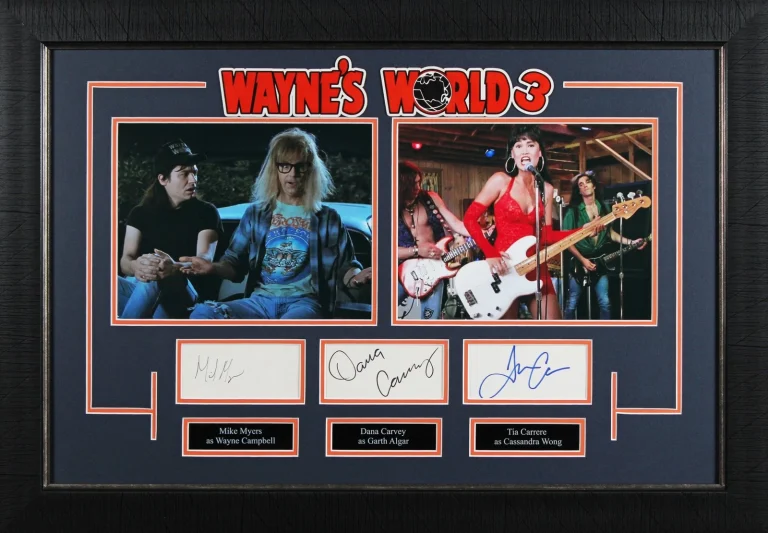 Wayne's World Mike Myers, Dana Carvey & Tia Carrere Signed Framed Display BAS