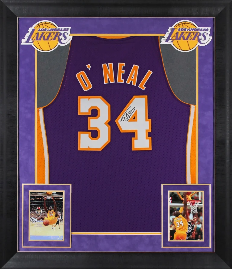 Lakers Shaquille O'Neal Signed Purple M&N 99-00 HWC Swingman Framed Jersey BAS W