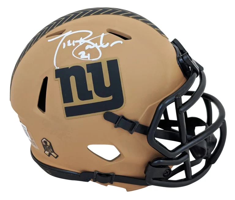 Giants Tiki Barber Signed Salute To Service II Speed Mini Helmet BAS Witnessed