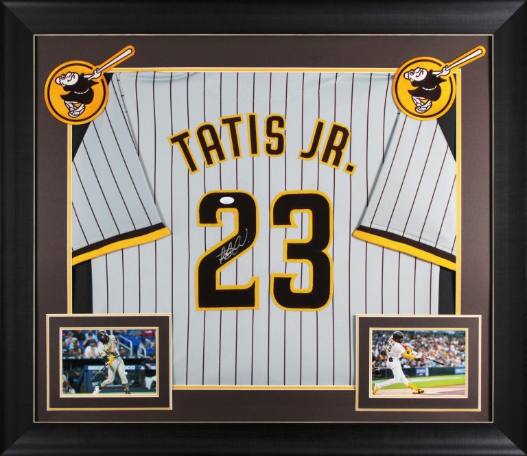 Fernando Tatis Jr. Authentic Signed Grey Pinstripe Pro Style Framed Jersey JSA