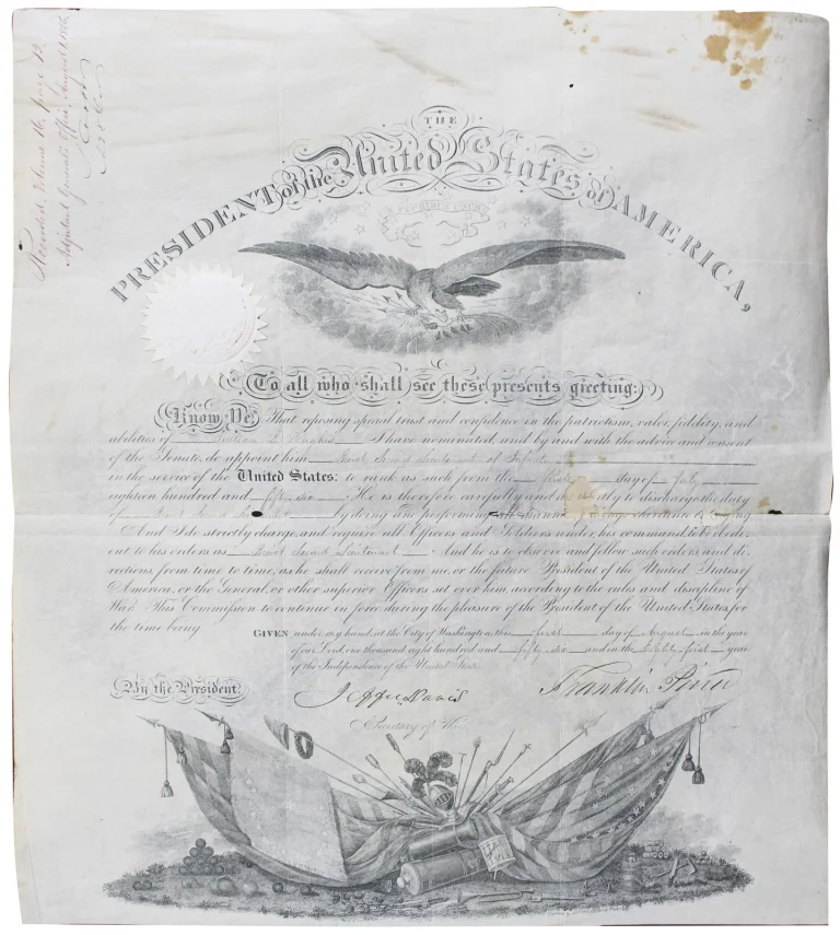 Franklin Pierce & Jefferson Davis Signed 15x18 1856 Military Appointment BAS LOA