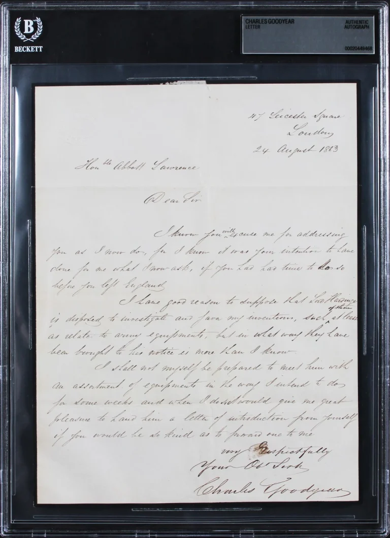Charles Goodyear Authentic Signed 7.5x9.75 1863 Handwritten Letter BAS Slabbed