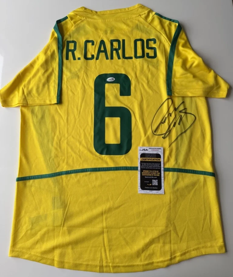 Roberto Carlos Brazil Autographed Jersey World Cup Star Fifa Legend JSA COA