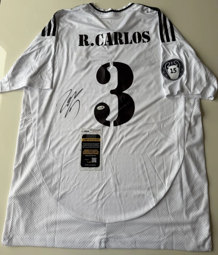 Roberto Carlos Real Madrid Autographed Jersey Star Brazil Legend JSA COA