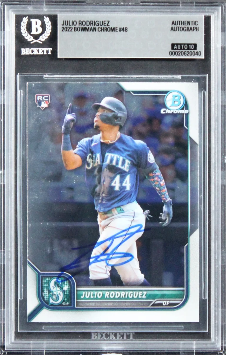 Mariners Julio Rodriguez Signed 2022 Bowman Chrome #48 RC Card Auto 10! BAS Slab