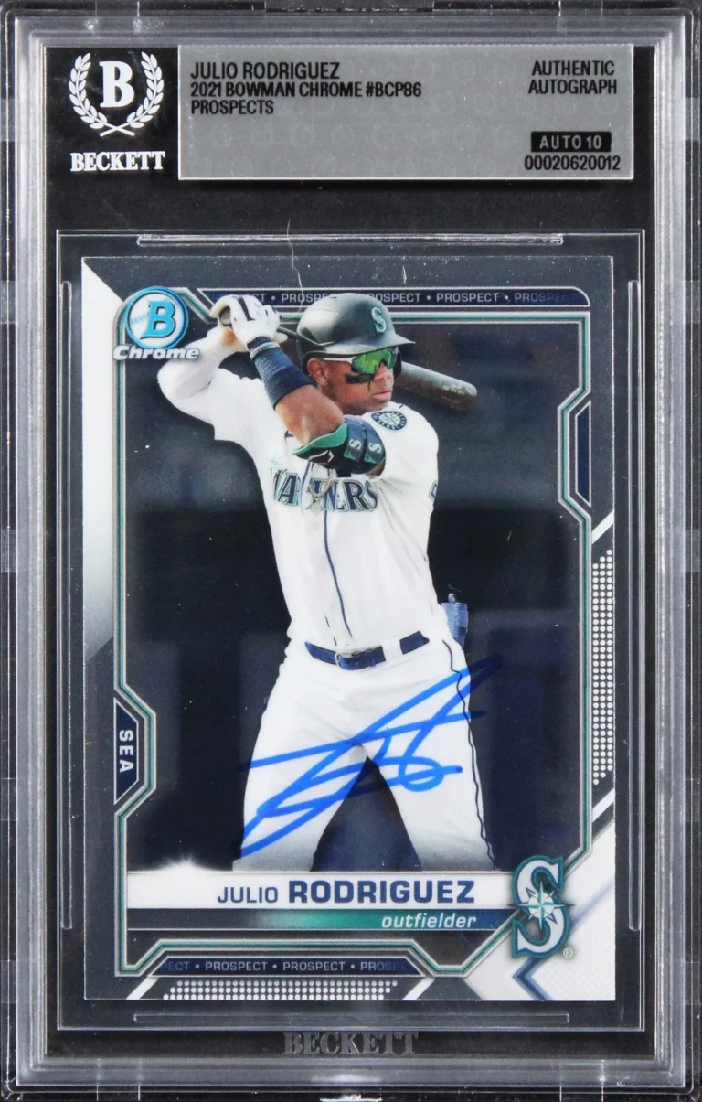 Mariners Julio Rodriguez Signed 2021 Bowman #BCP86 Rookie Card Auto 10! BAS Slab