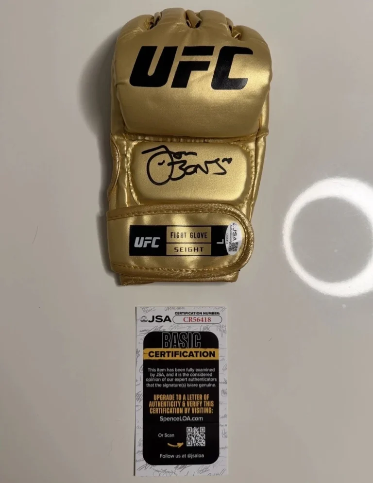 Jon Jones Autographed Gold UFC Glove Champ Bones MMA Fighter JSA COA