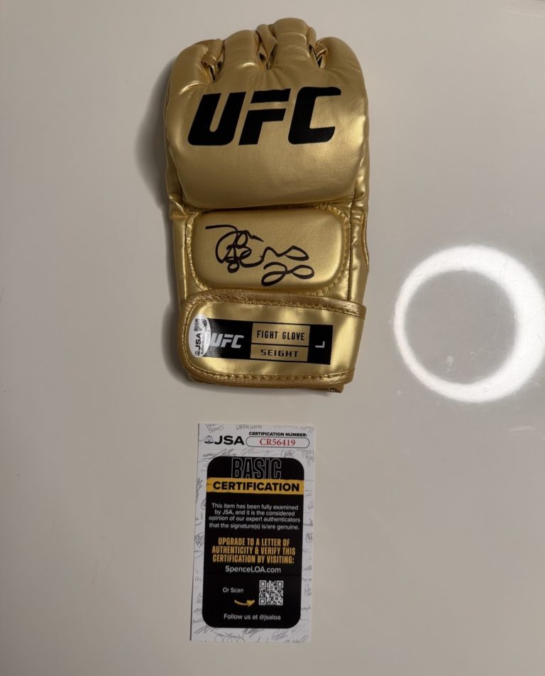 Jon Jones Autographed Gold UFC Glove Champ Bones MMA Fighter JSA COA