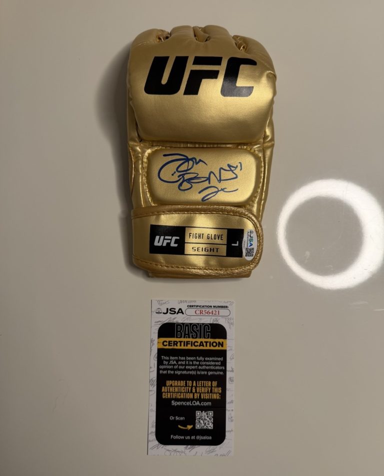 Jon Jones Autographed Gold UFC Glove Champ Bones MMA Fighter JSA COA