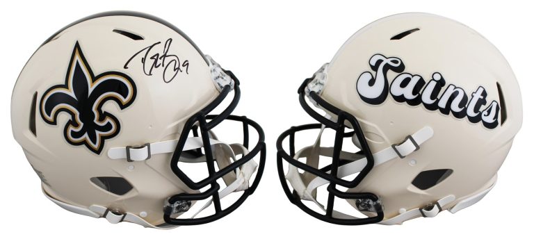Saints Drew Brees Signed Retro Full Size Speed Proline Helmet BAS Witnessed
