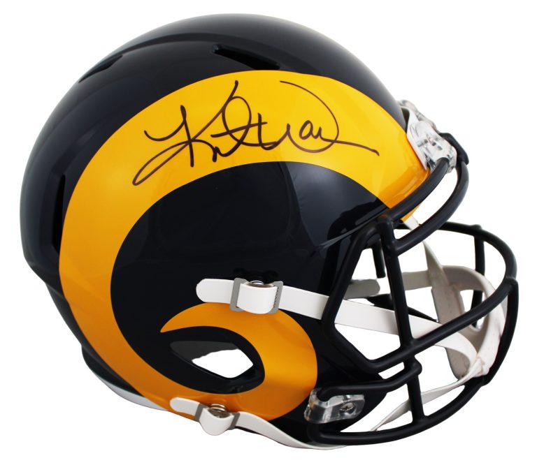 Rams Kurt Warner Signed 1981-99 TB Full Size Speed Rep Helmet BAS Witnessed