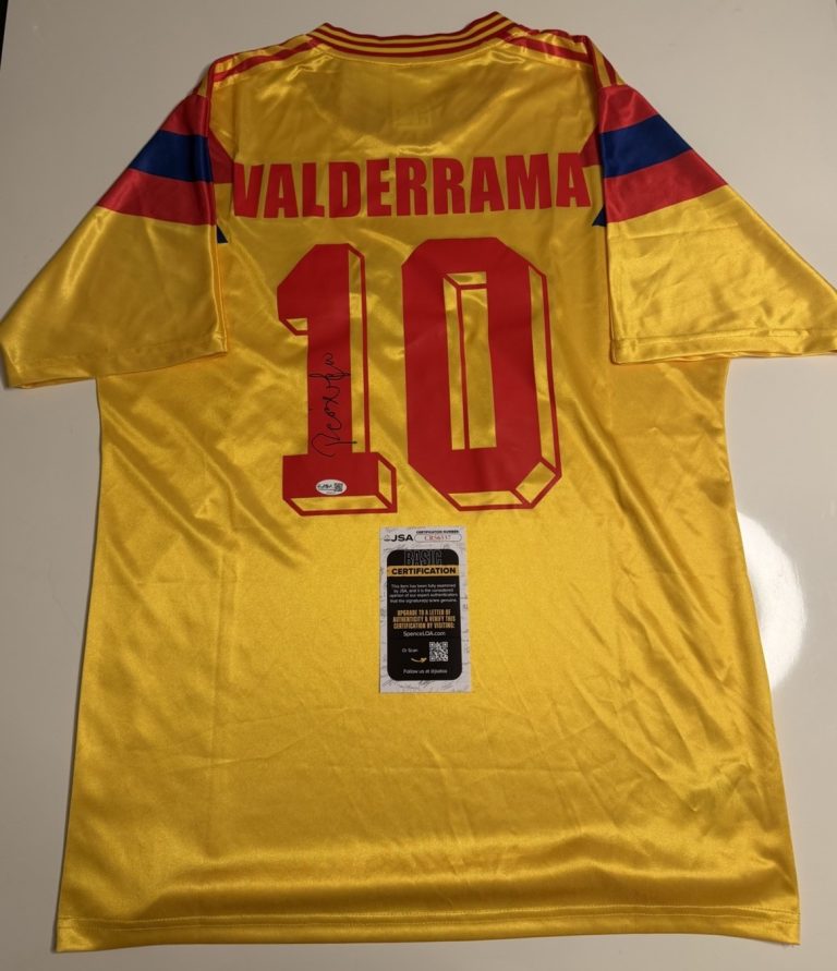 Carlos Pibe Valderrama Autographed Colombia Soccer Jersey Rare JSA COA