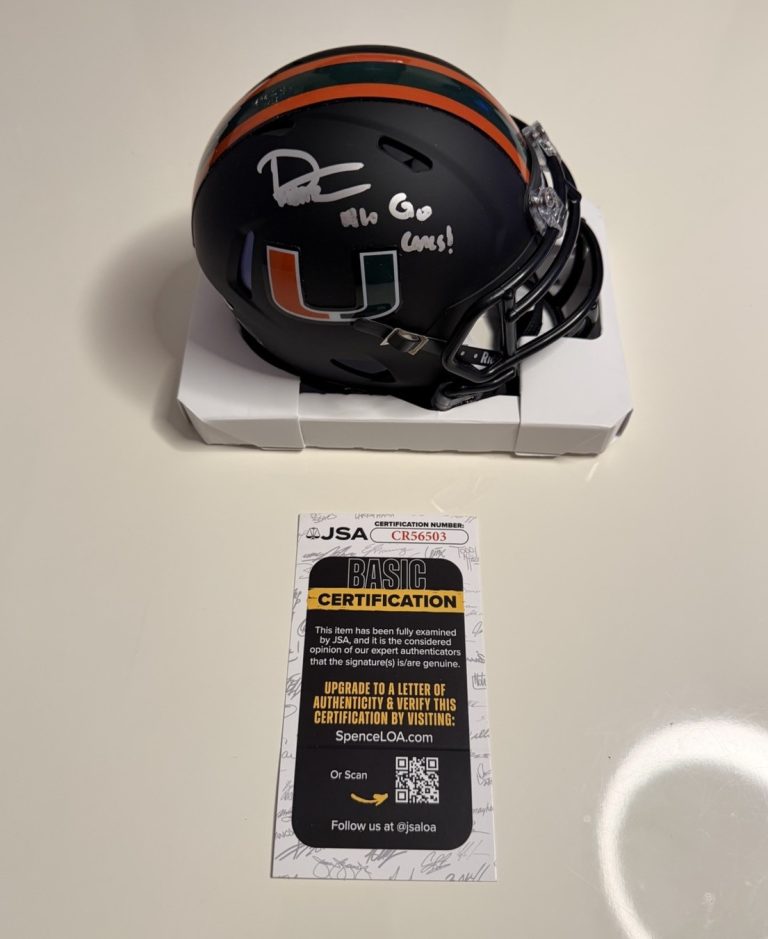 Darian Mensah Miami Hurricanes Autographed Mini Helmet Inscribed Go Canes JSA
