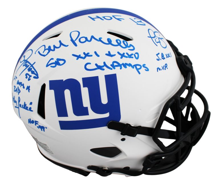 Giants (3) Parcells, Simms & Taylor Signed F/S Speed Proline Helmet BAS #WJ72219