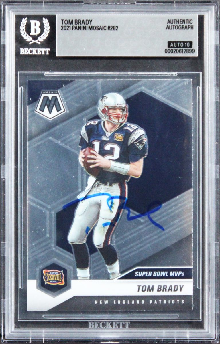 Patriots Tom Brady Signed 2021 Panini Mosaic #282 Card Auto 10! BAS Slabbed