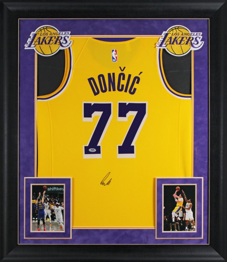 Lakers Luka Doncic Signed Yellow Nike Swingman Framed Jersey PSA/DNA #AQ49101