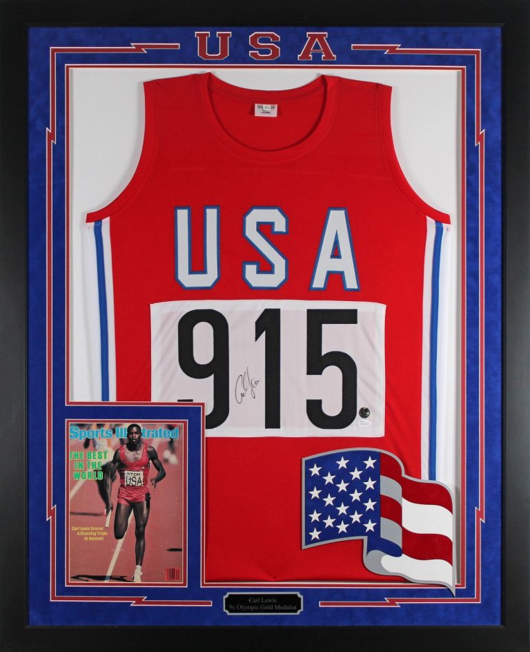 Carl Lewis Authentic Signed & Framed USA Track Shirt Autographed JSA #WP093173