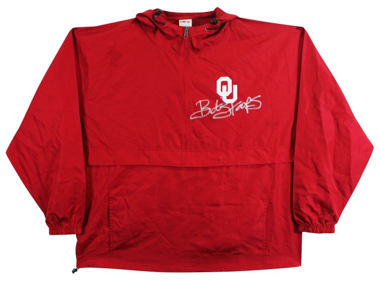 Oklahoma Bob Stoops Authentic Signed Maroon Windbreaker w/ Hood BAS Wit 2W701838