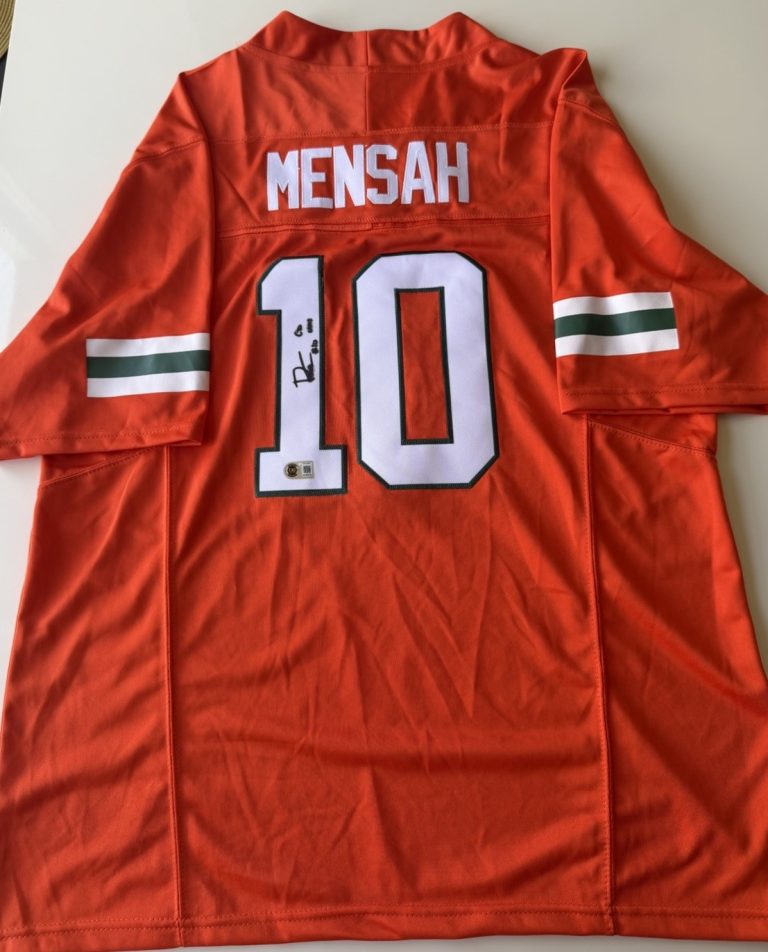 Darian Mensah Miami Hurricanes Autographed Jersey Inscribed Go Canes Beckett