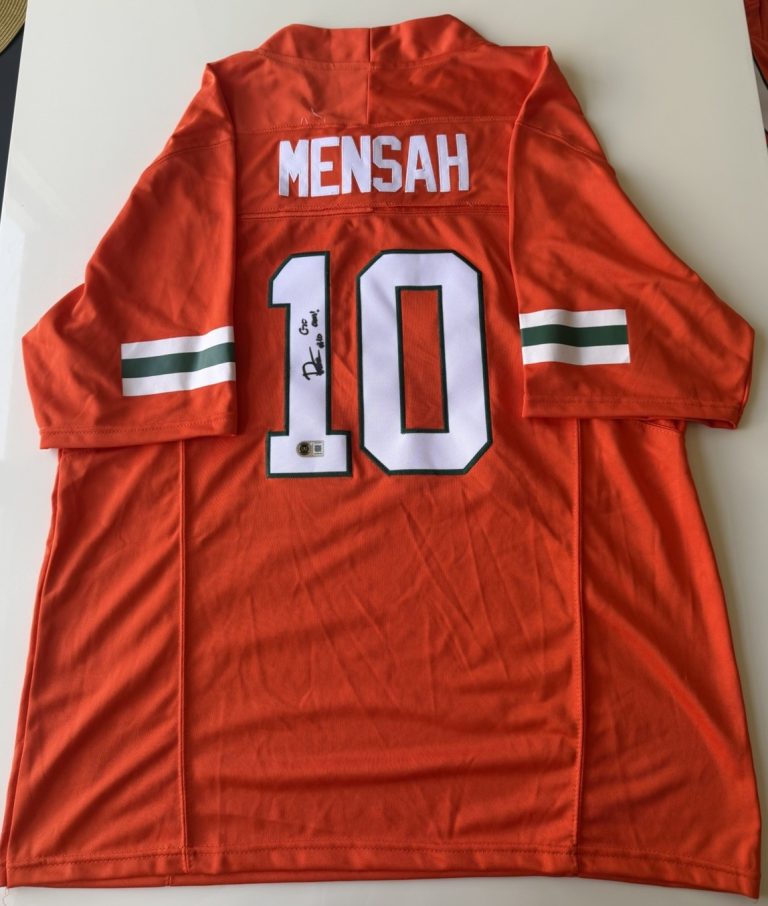 Darian Mensah Miami Hurricanes Autographed Jersey Inscribed Go Canes Beckett