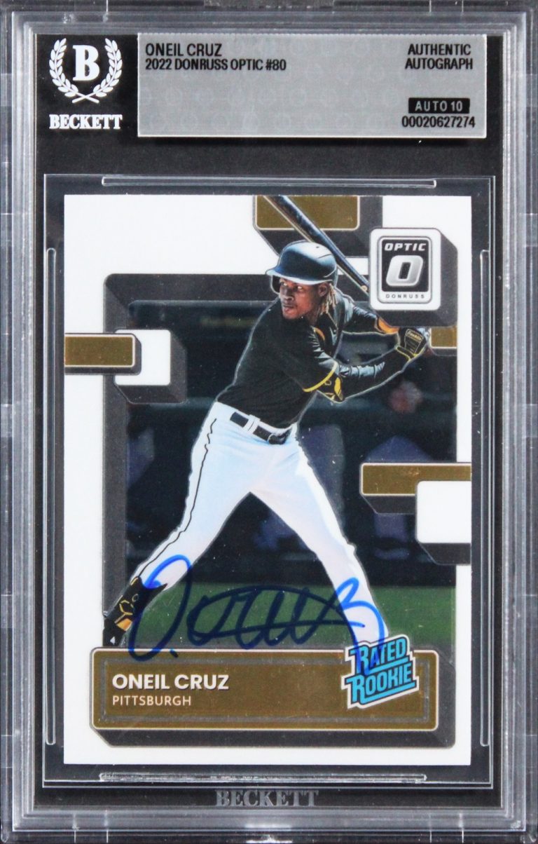 Pirates Oneil Cruz Signed 2022 Donruss Optic #80 RC Card Auto 10! BAS Slabbed